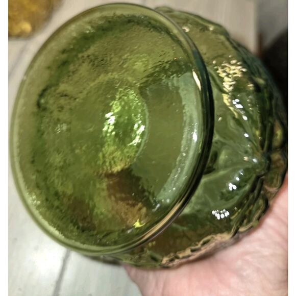 VTG Crinkle Glass Avacado Green Lidded Canister Apothecary Potion Jar Candy Dish - Picture 7 of 7